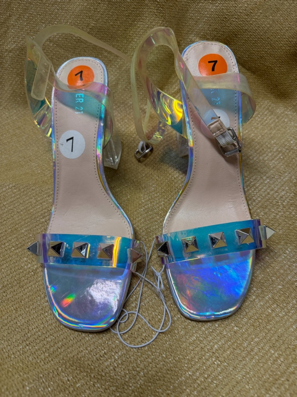 Forever 21 Iridescent Clear Studded Block Heel Sandals